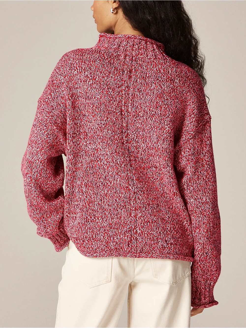 J. Crew Marled 2025 Rollneck in Red Navy Ivory Marl Sweater - Picture 2 of 7
